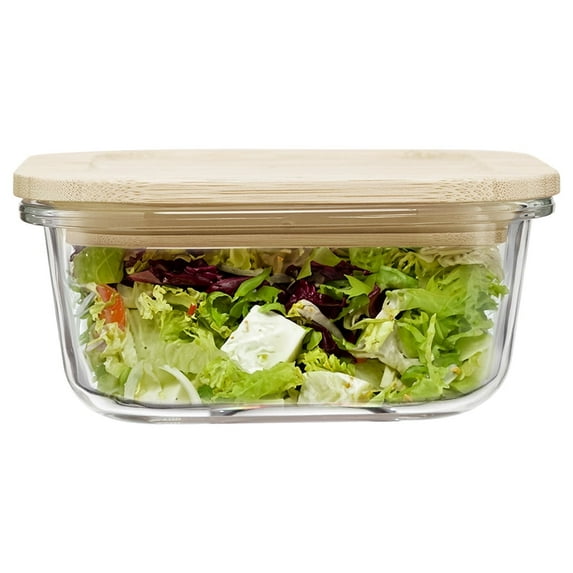JS Gourmet 2 Pcs Square Glass Food Storage Containers 40.7oz (1200 ml), Airtight, Leakproof Bamboo Lid, Meal Prep Container Set