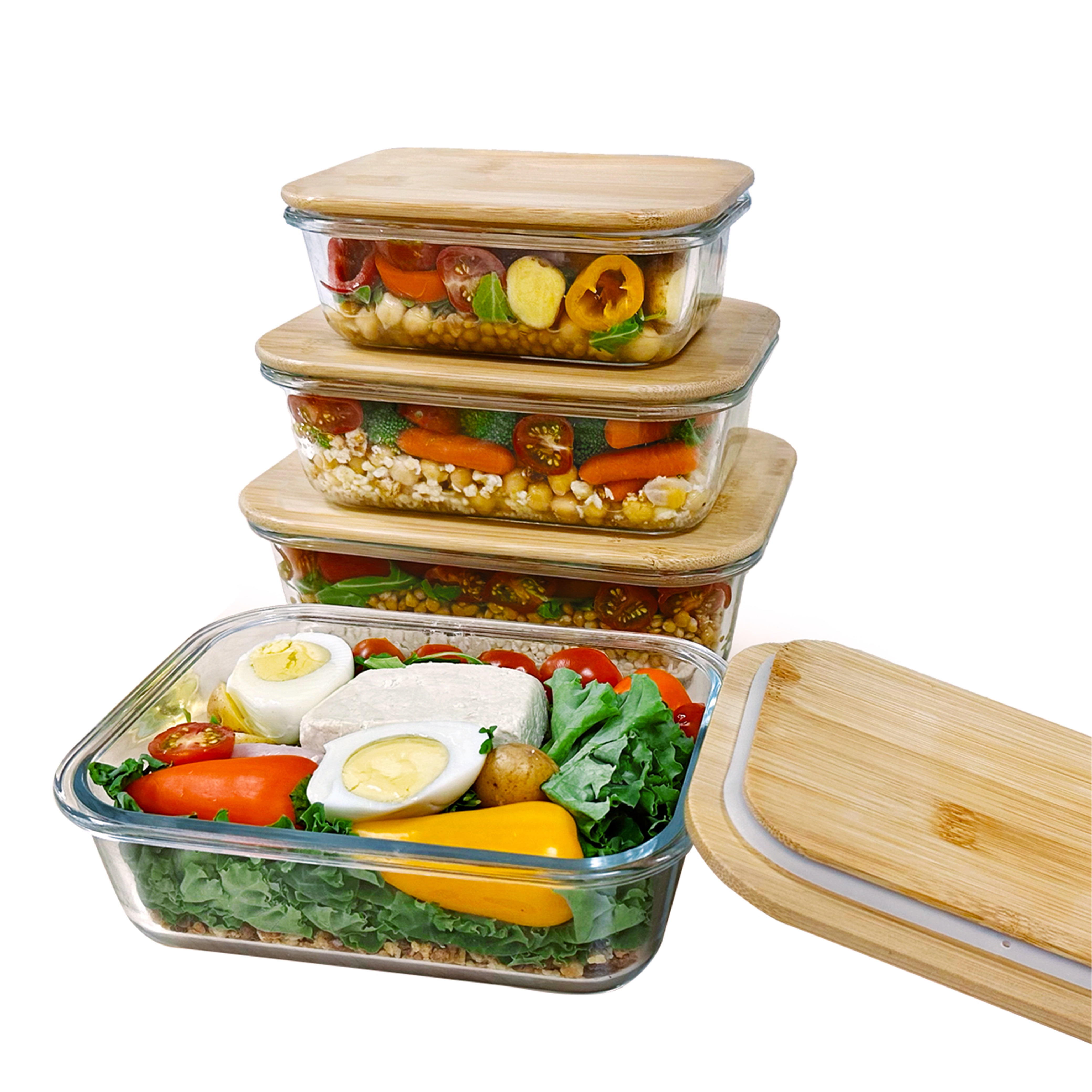 JS Gourmet 3 Pcs Glass Food Storage Containers with Bamboo Cutting