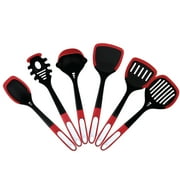 JS Gourmet 6 Pcs Kitchen Utensils Set, Heat Resistant, Unique Design Nylon Cooking Spoons Set Nonstick Cookware Red