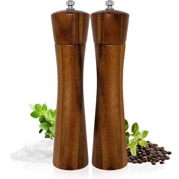 JS Gourmet Acacia Pepper and Salt Mill Grinder Set with Adjustable Ceramic Mechanism (2 Pack)