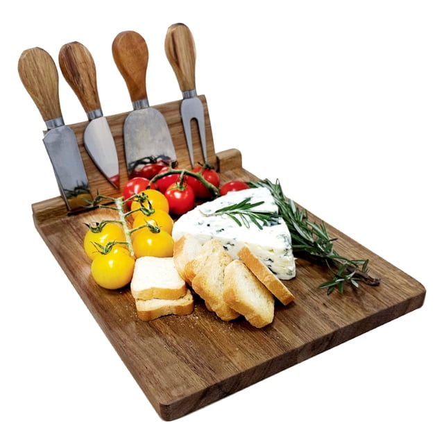JS Gourmet Acacia Wood Charcuterie Board Set with 4 Cheese Tools and ...