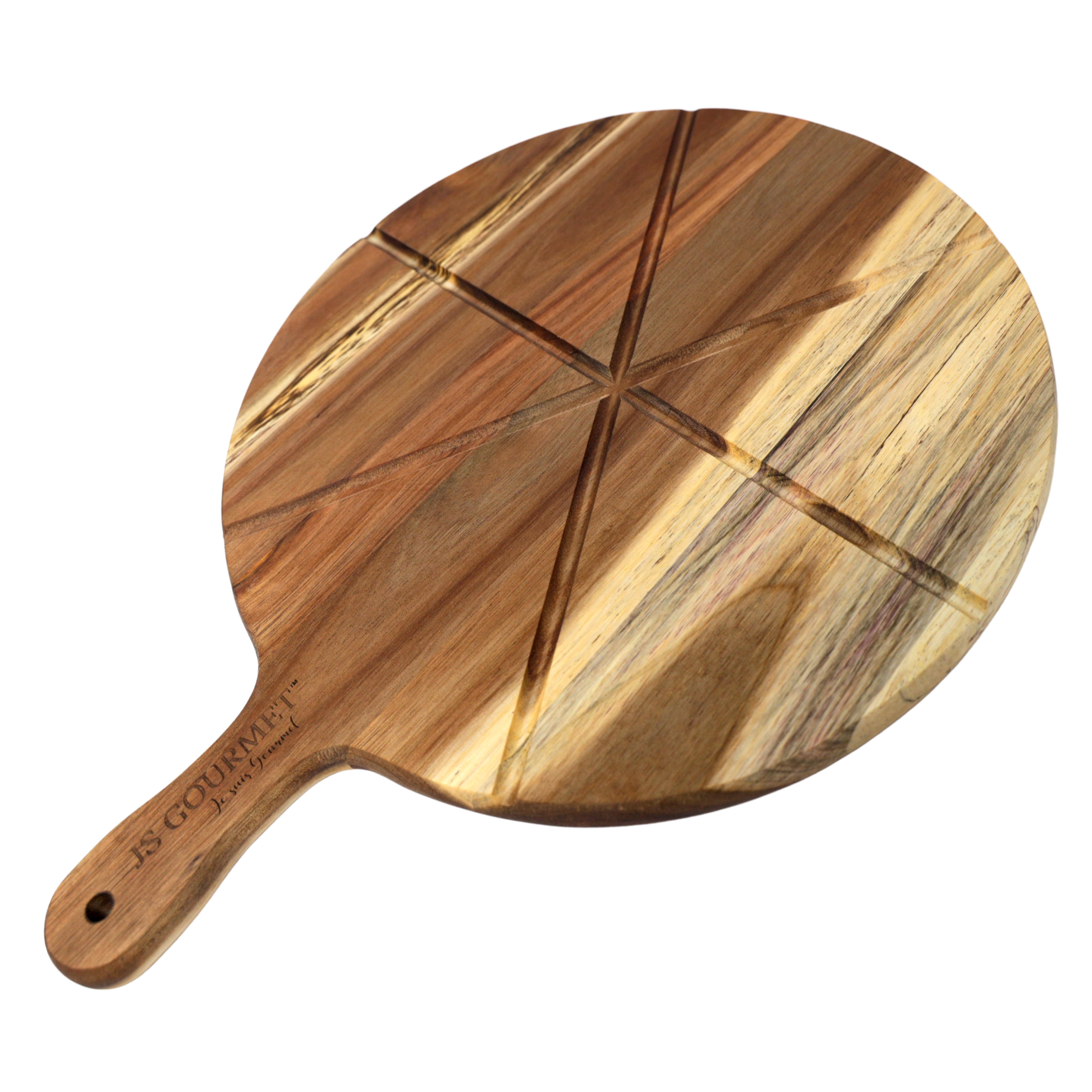 JS Gourmet Acacia Wood Pizza Peel 12 Inch With Engraved Sections For