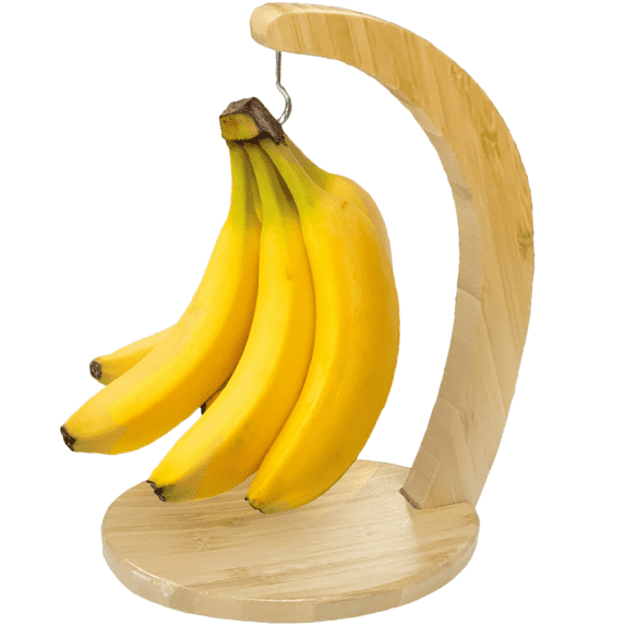 JS Gourmet Bamboo Banana Stand Holder with Hanging Hook, Ideal for Kitchen Decor