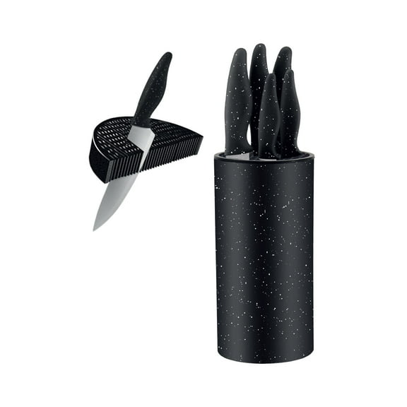 JS Gourmet - Knife Set with Universal Storage Block, Stainless Steel Blade, Black