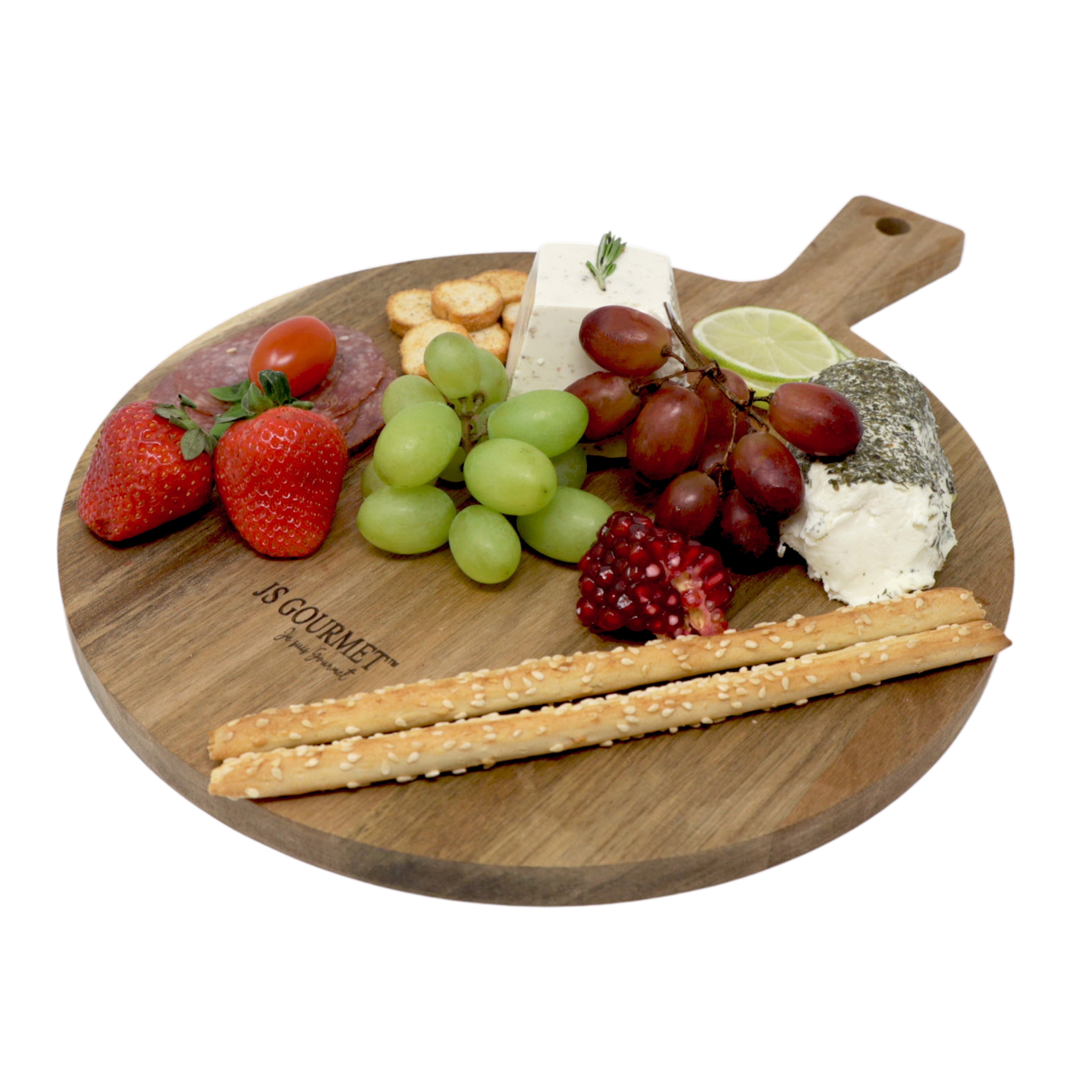 JS Gourmet - Round Cheese Board with Handle, Made of Acacia Wood ...