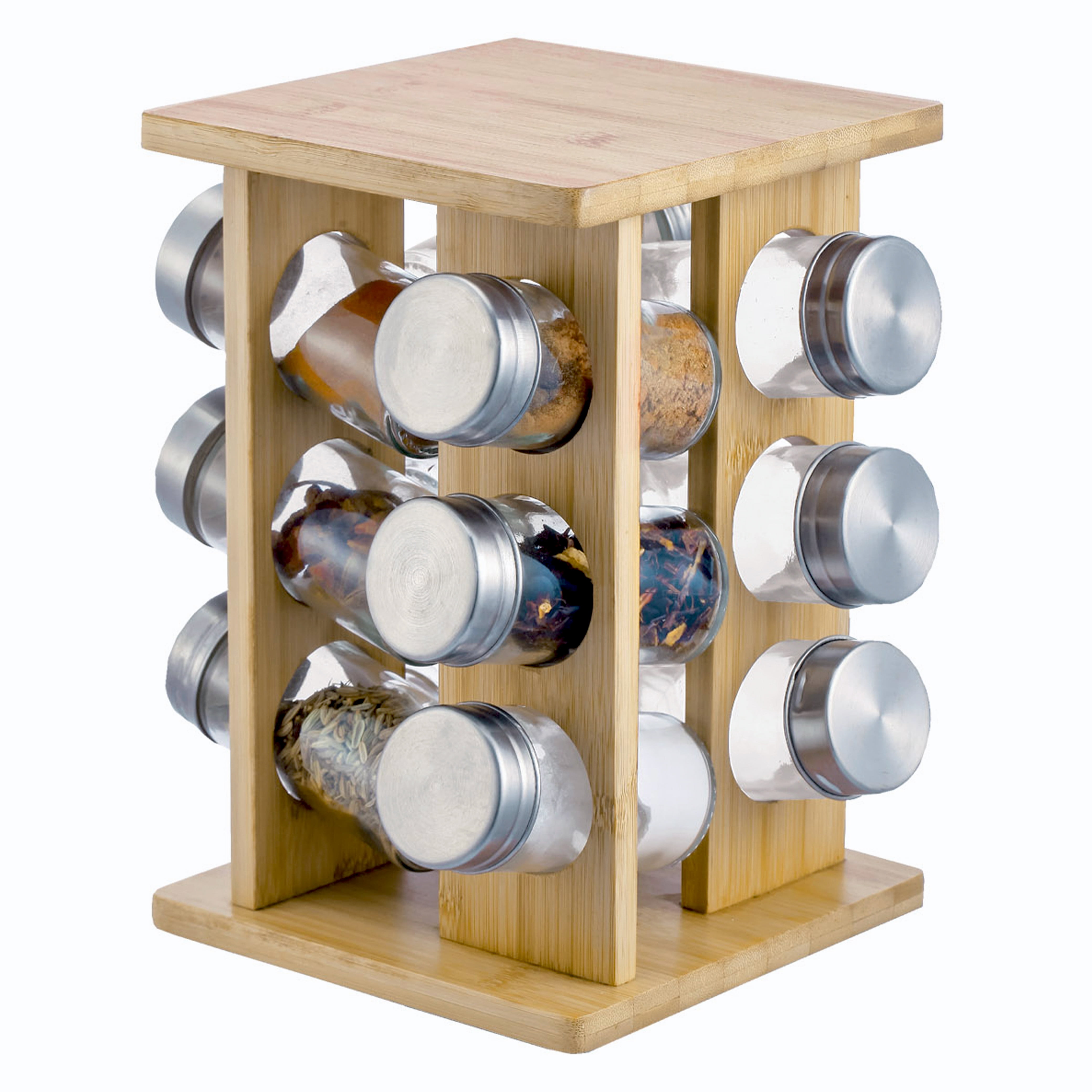 Kitchen Bamboo Rotating Spice Rack JS Gourmet Set Of 12 Spice Jars