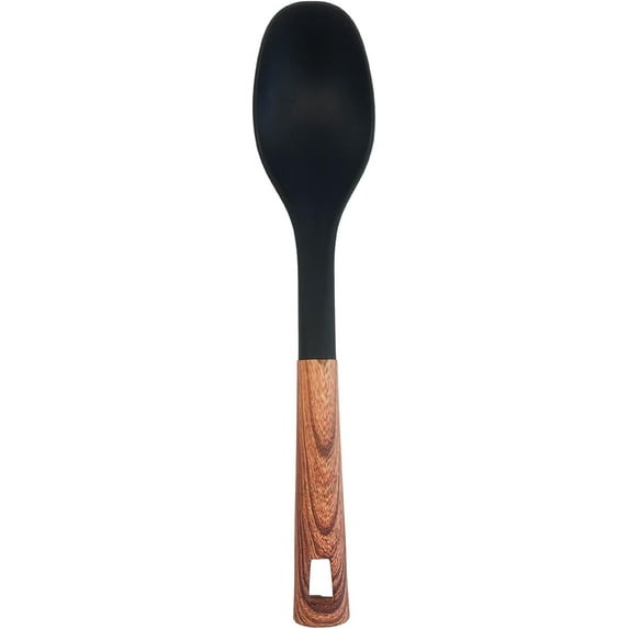 JS Gourmet Soft Touch Non Stick Nylon Spoon with Wood Grain Handle and Hanging Hole