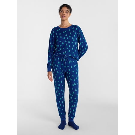 Joyspun Women’s Hacci Pajama Top, Joggers and Socks, 3-Piece Set, Sizes XS-3X