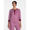 thumbnail image 1 of Joyspun Women's Cozy Lounge Collection Hacci Long Sleeve Henley Sleep Top, Sizes XS to 3X, 1 of 6