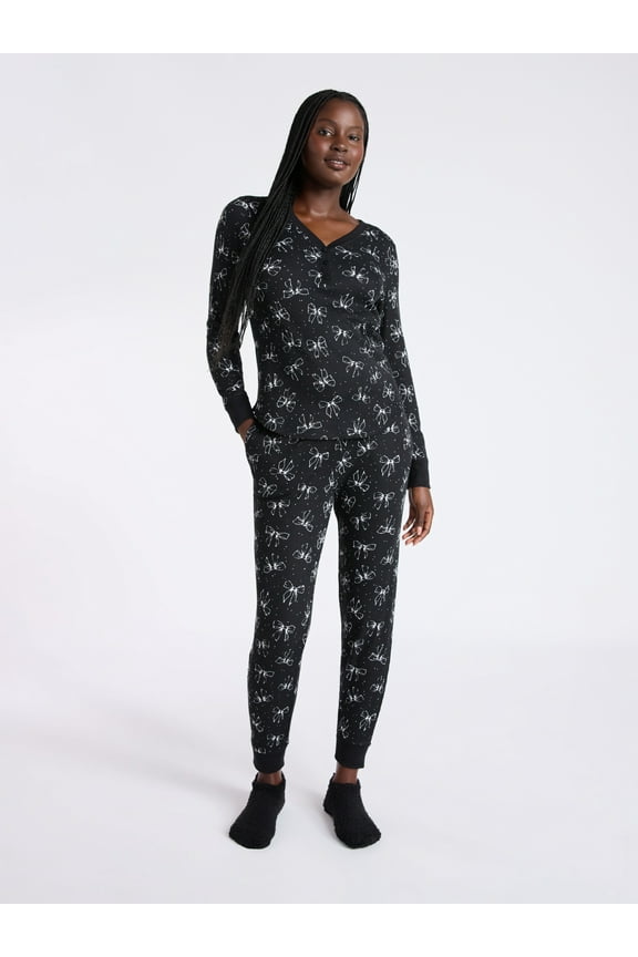 Women's Waffle Knit Henley Sleep Top, Joggers and Socks Pajama Set, 3-Piece, Sizes XS-3X