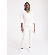 Joyspun Women's Waffle Knit Henley Sleep Top, Joggers and Socks Pajama Set, 3-Piece, Sizes XS-3X