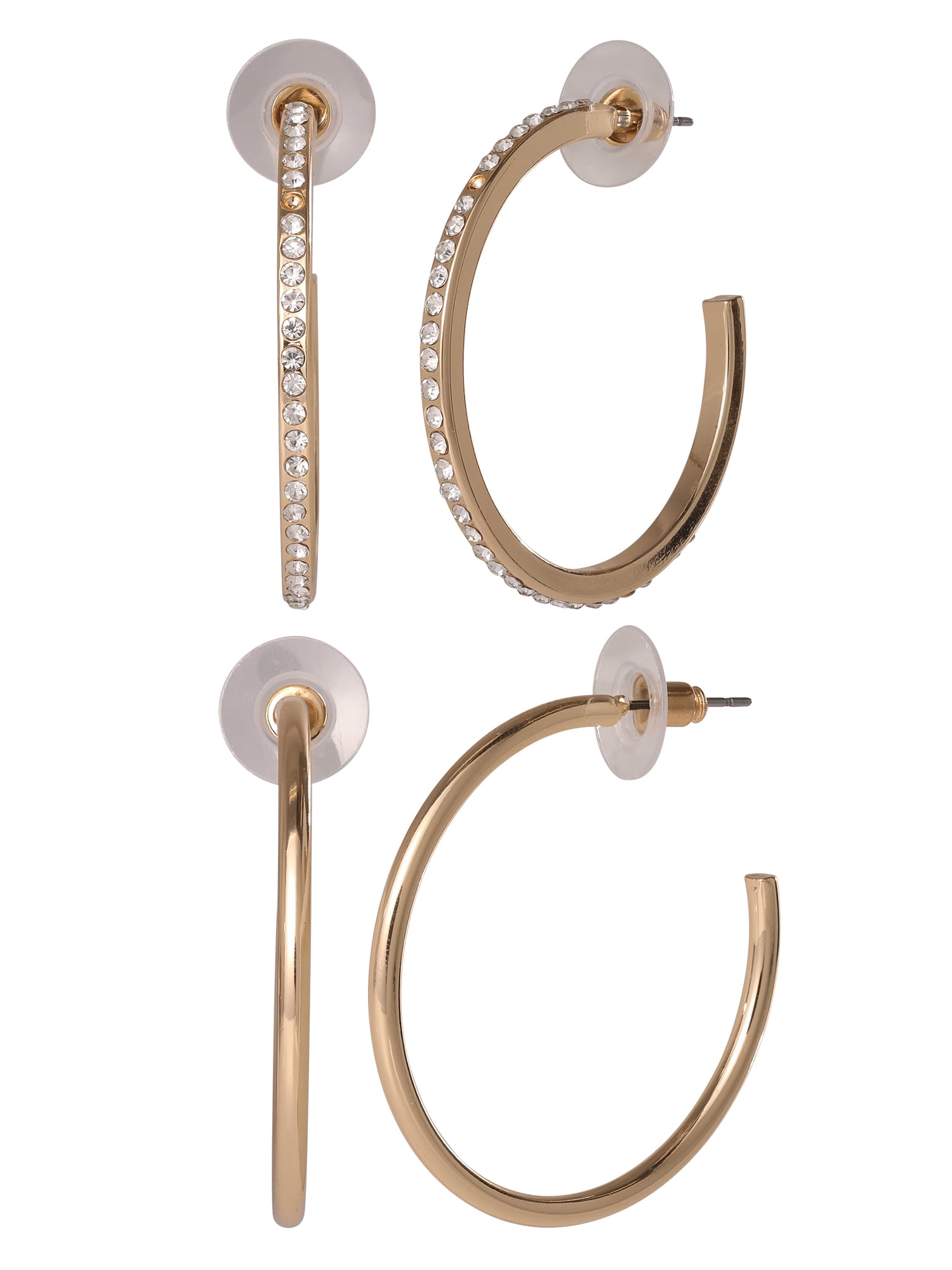 Jessica Simpson Gold-Tone and Cubic Zirconia Hoop Earrings 2-Pair Set for Women