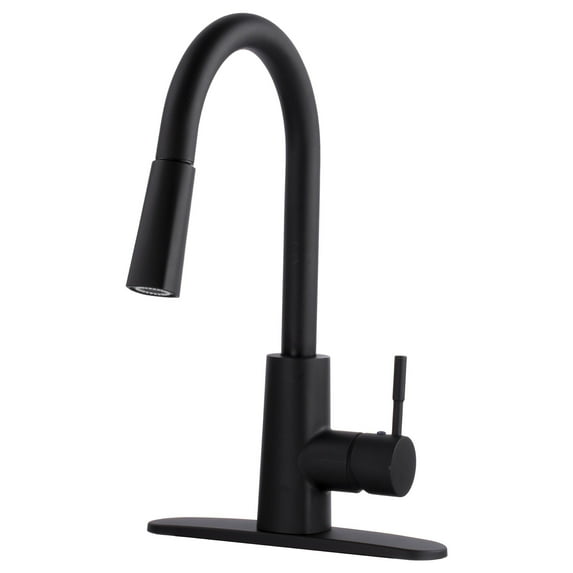 JS High-Arc Black Pull-Down Kitchen Faucet, Single Lever Handle, 2 Function Sprayer