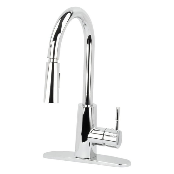 JS High-Arc Chrome Finish Pull-Down Kitchen Faucet, Single Lever Handle, 2 Function Sprayer