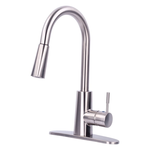 JS High-Arc Stainless Steel Finish Pull-Down Kitchen Faucet, Single Lever Handle, 2 Function Sprayer