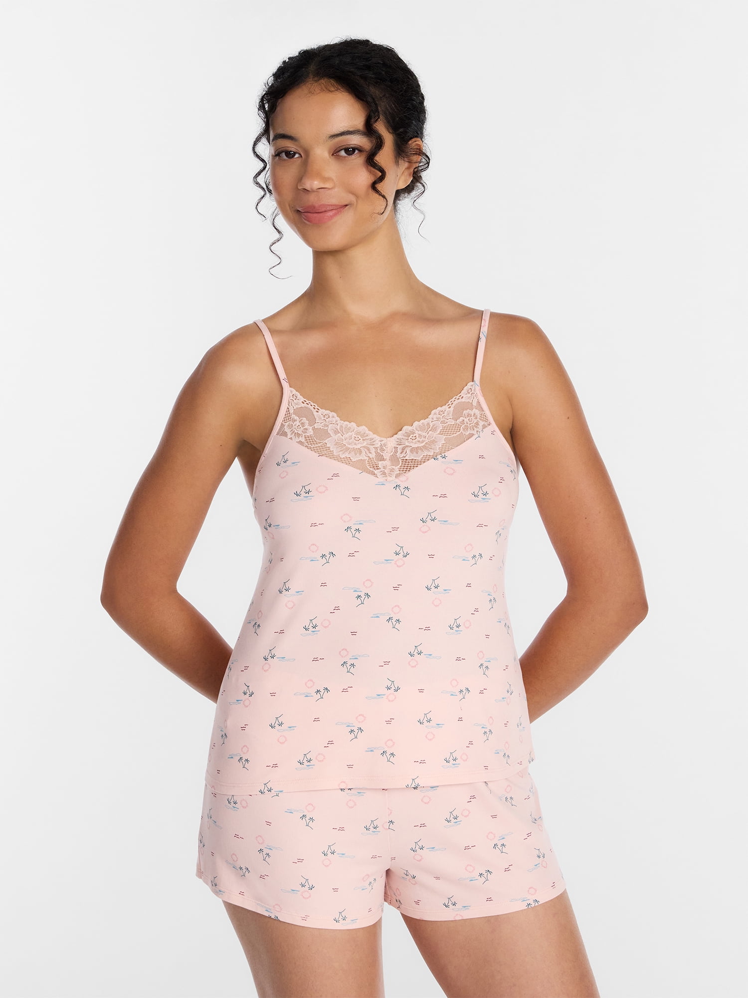 Joyspun Women’s Dreamy Soft Collection Lace Trim Knit Cami and Shorts Set, Sizes XS-3X