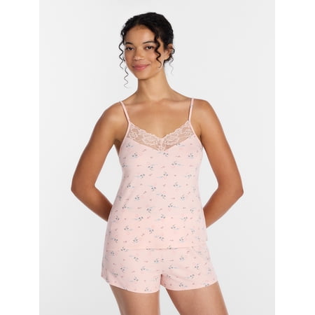 Joyspun Women’s Dreamy Soft Collection Lace Trim Knit Cami and Shorts Set, Sizes XS-3X