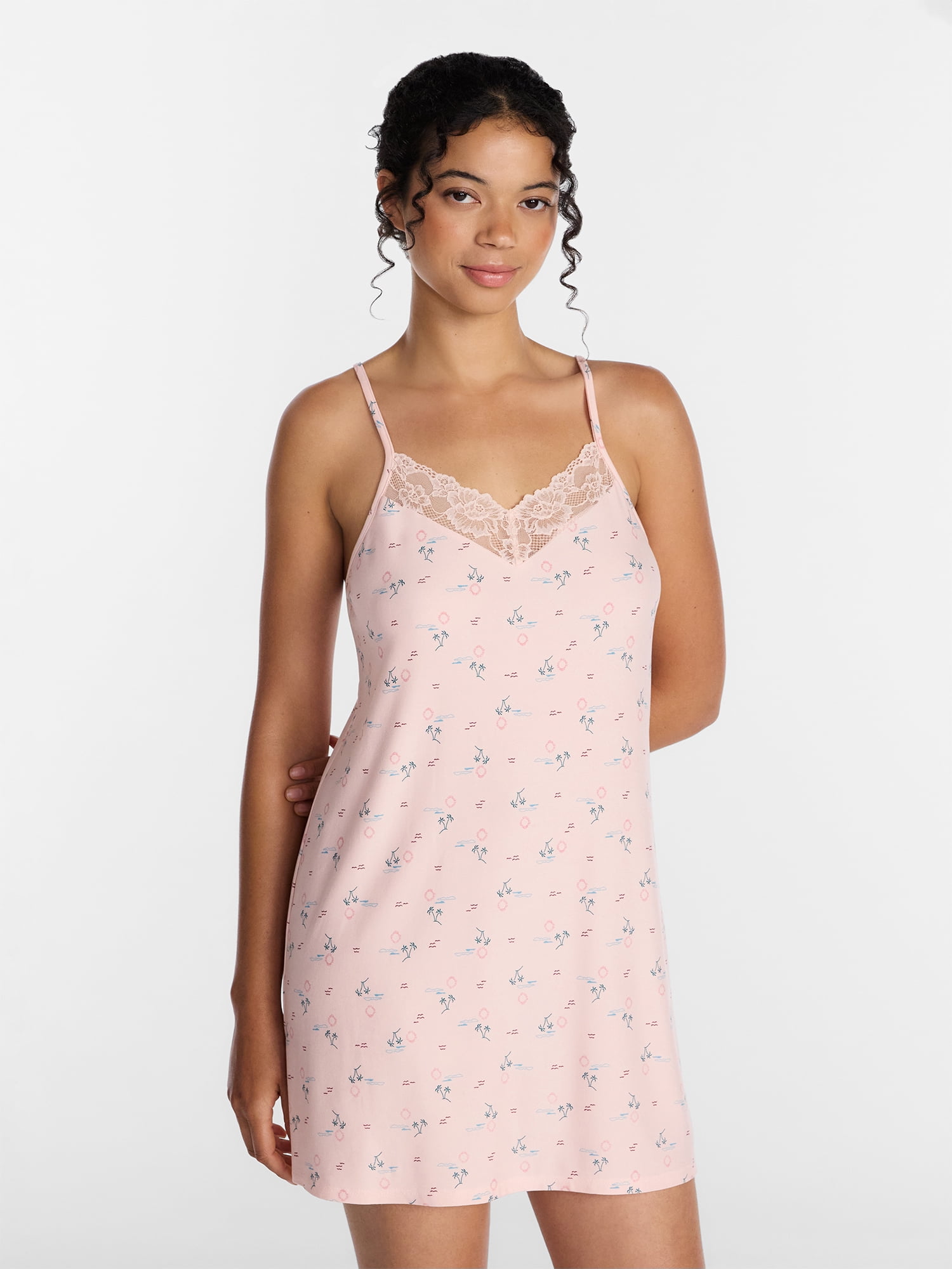 Joyspun Women’s Dreamy Soft Collection Lace Front Knit Chemise, Sizes XS-3X