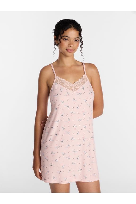 Women’s Dreamy Soft Collection Lace Front Knit Chemise, Sizes XS-3X