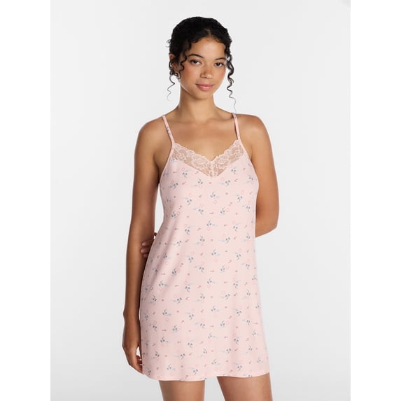 Joyspun Women’s Dreamy Soft Collection Lace Front Knit Chemise, Sizes XS-3X