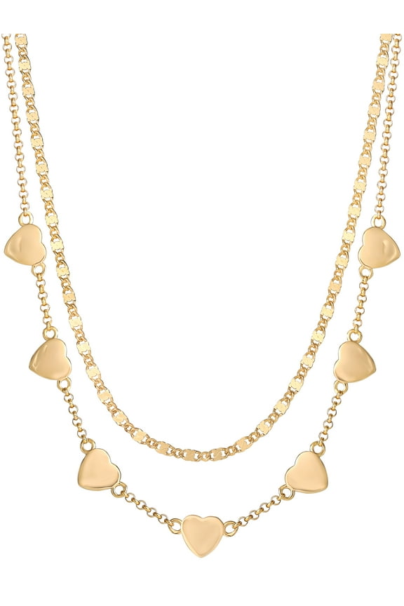 Gold Plated Sterling Silver 2 Piece Necklace Set, 18 in, Includes Gift Box