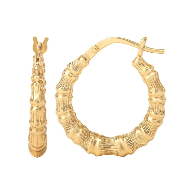 JS Jessica Simpson Women’s Gold Plated Sterling Silver Bamboo Hoop Earrings