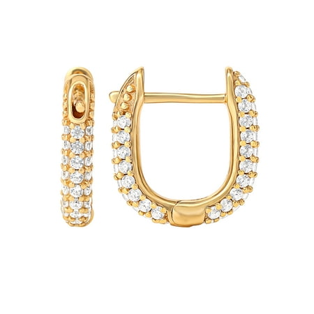 JS Jessica Simpson Women’s Gold Plated Sterling Silver CZ Huggie Hoop Earrings