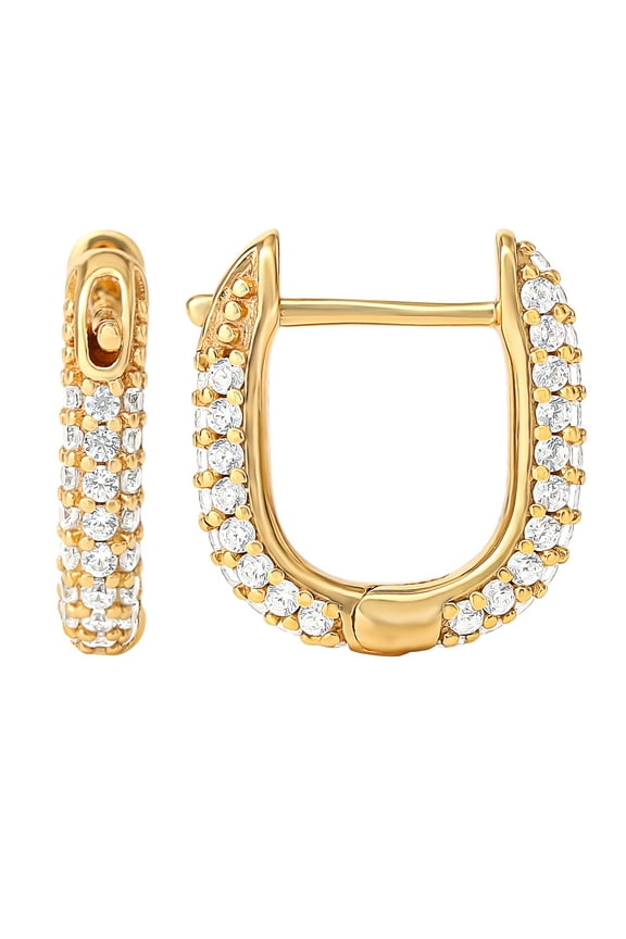 Womens Gold Plated Sterling Silver CZ Huggie Hoop Earrings