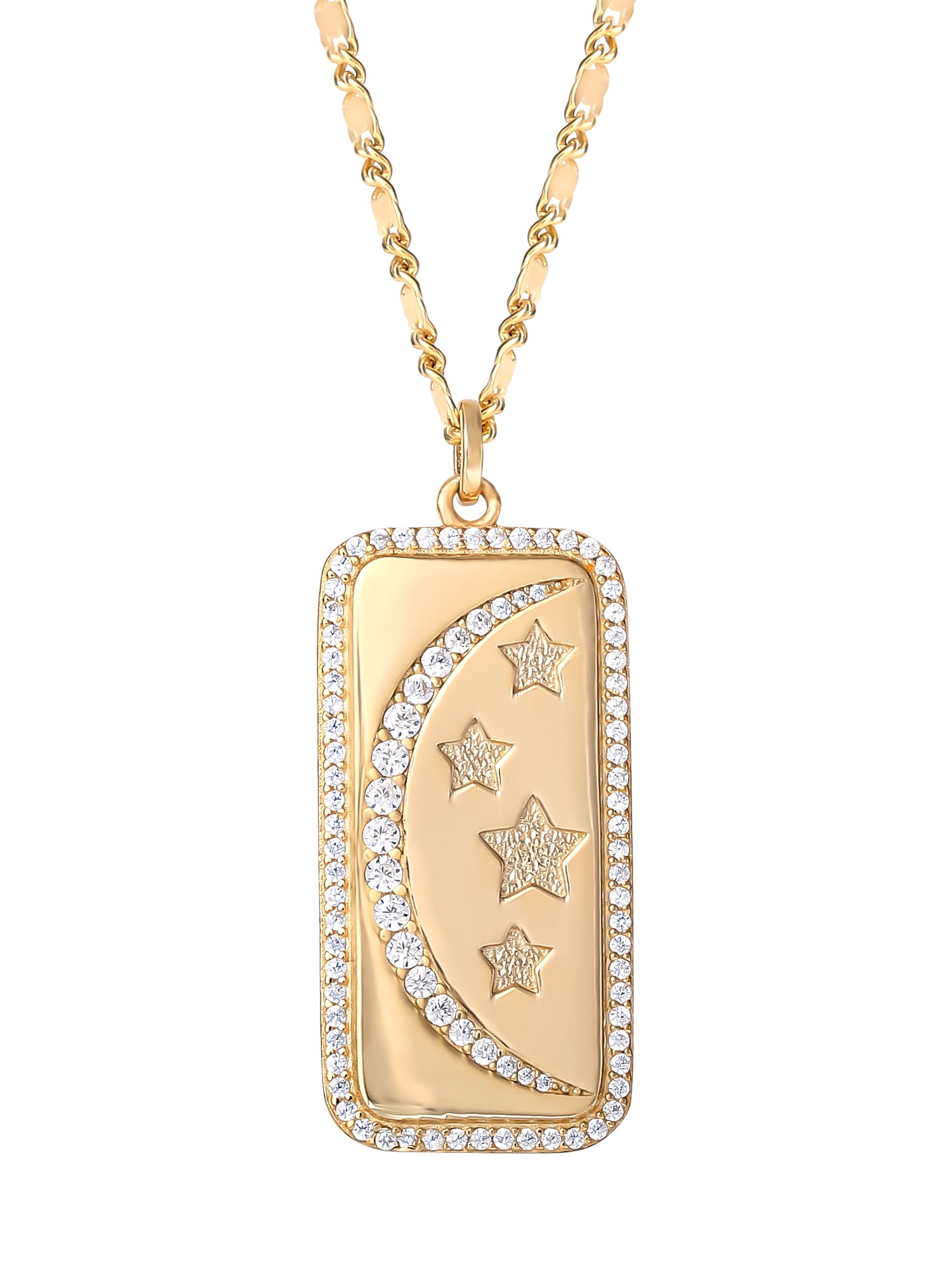 JS Jessica Simpson Womens Gold Plated Sterling Silver CZ Moon Dog Tag Necklace
