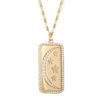 JS Jessica Simpson Women’s Gold Plated Sterling Silver CZ Moon Dog Tag Necklace