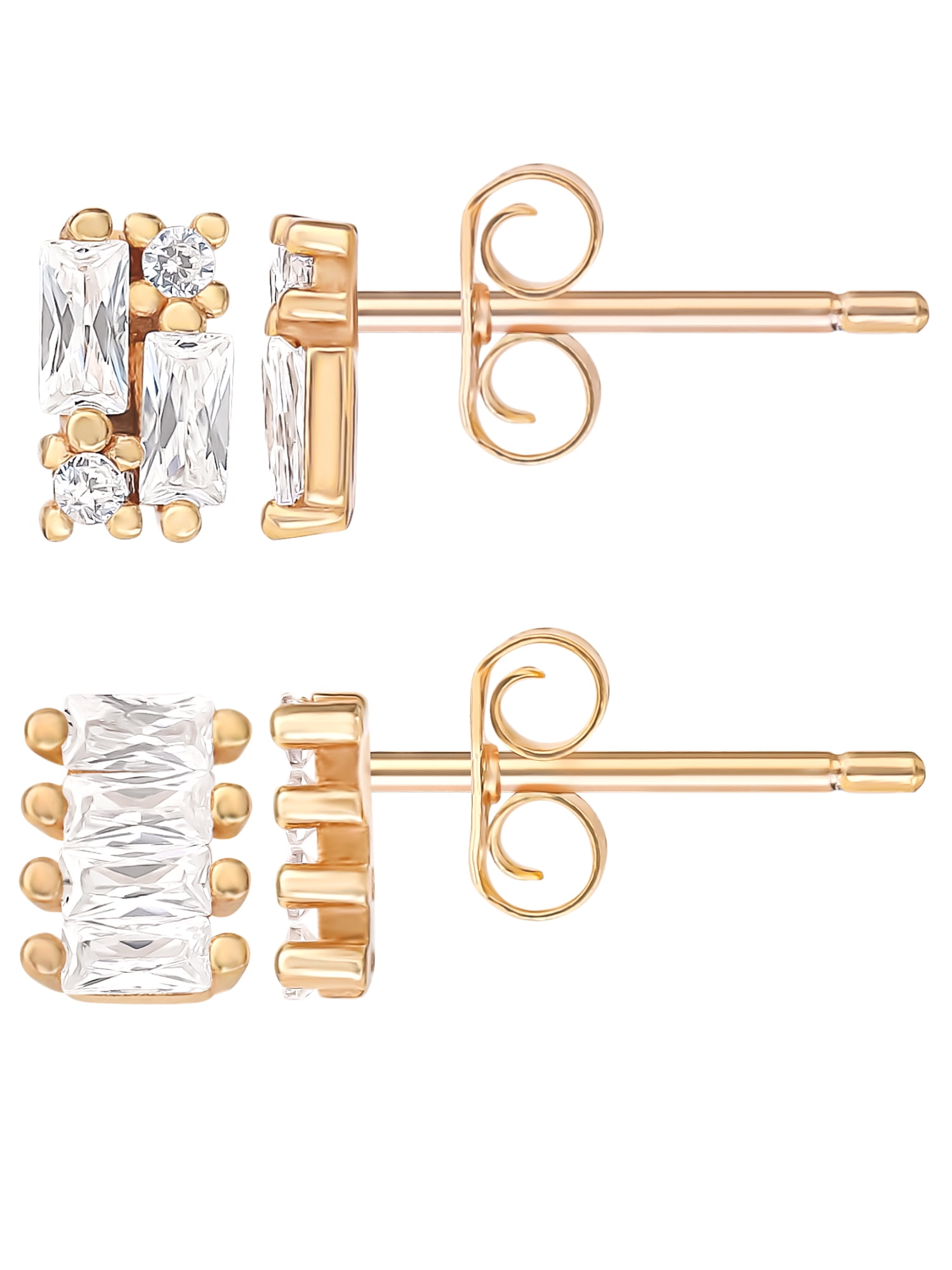 JS Jessica Simpson Womens Gold Plated Sterling Silver CZ Stud Earring Set, 2 Pairs