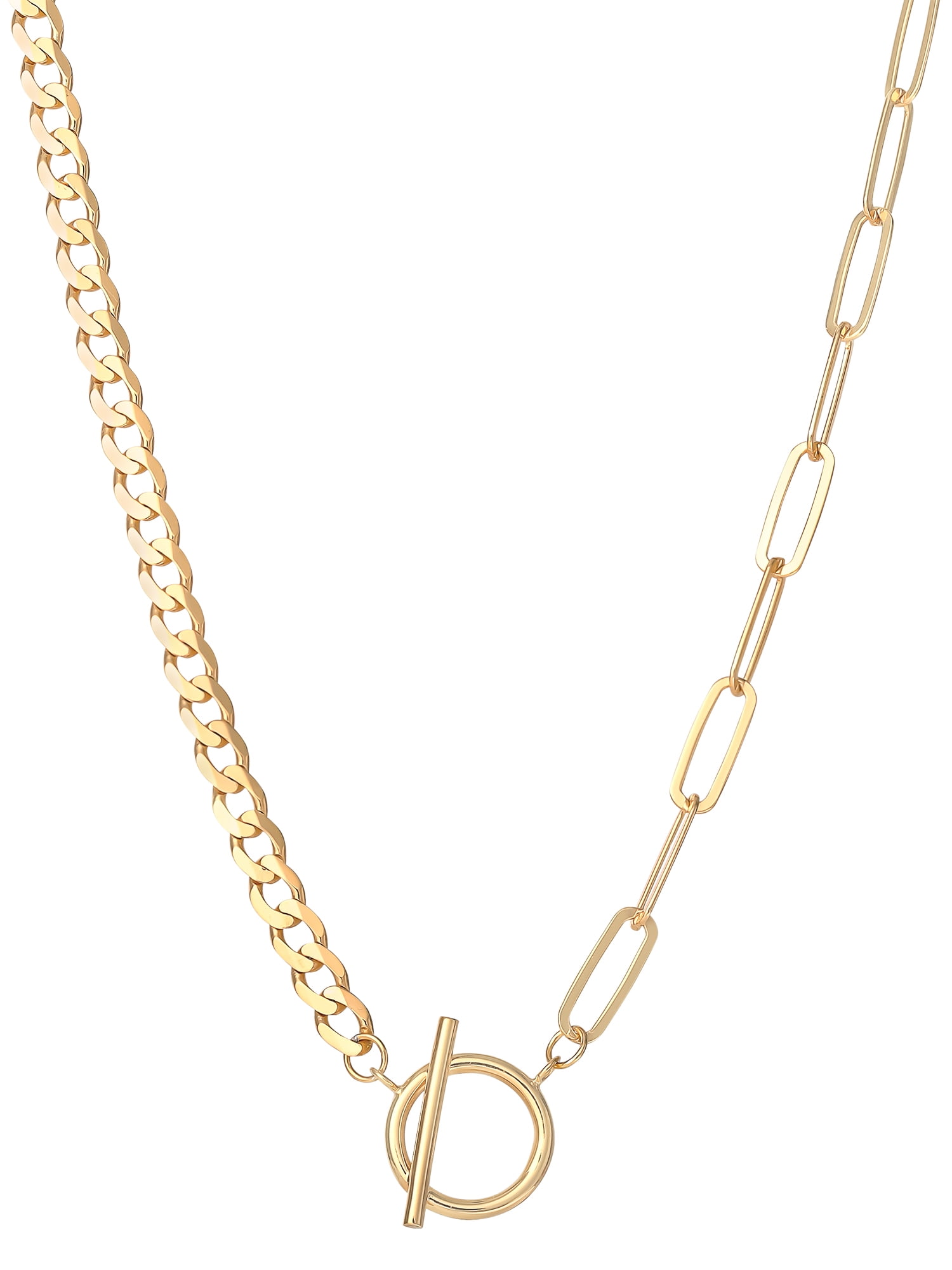 "JS Jessica Simpson Womens Gold Plated Sterling Silver Clip/Curb Link Toggle Necklace"
