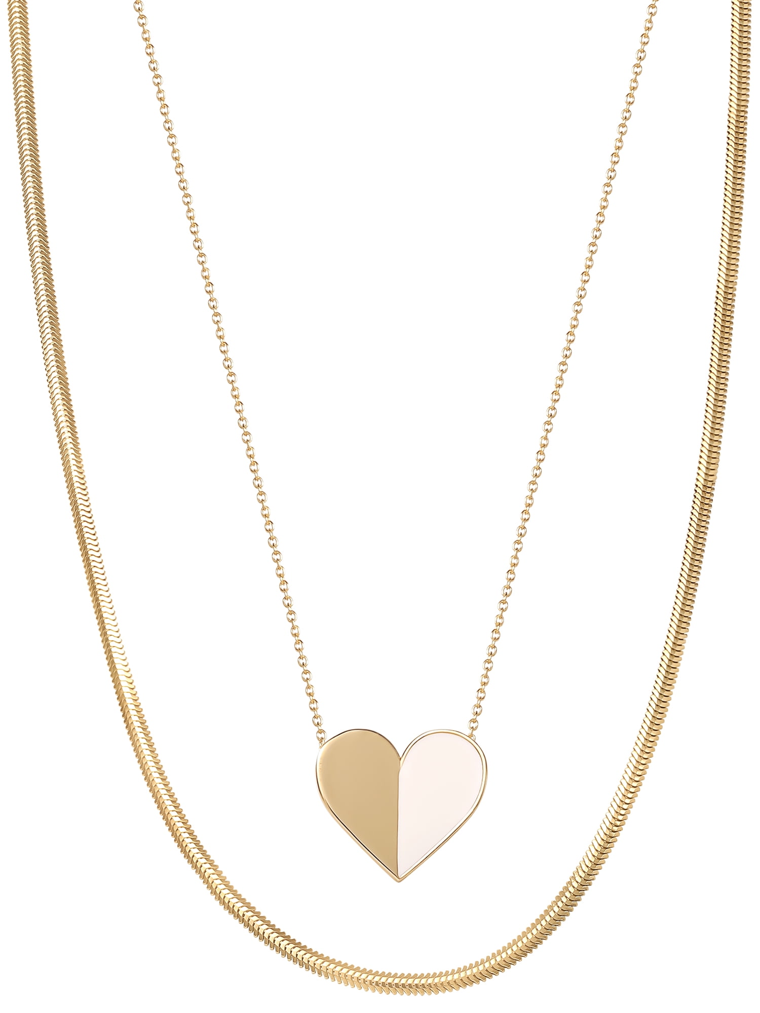 JS Jessica Simpson Women's Gold Plated Sterling Silver Heart and Snake Chain Necklace Set