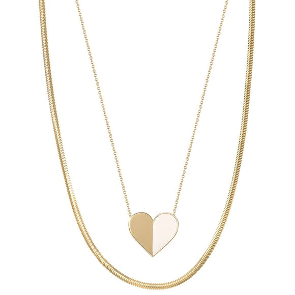 JS Jessica Simpson Women's Gold Plated Sterling Silver Heart and Snake Chain Necklace Set