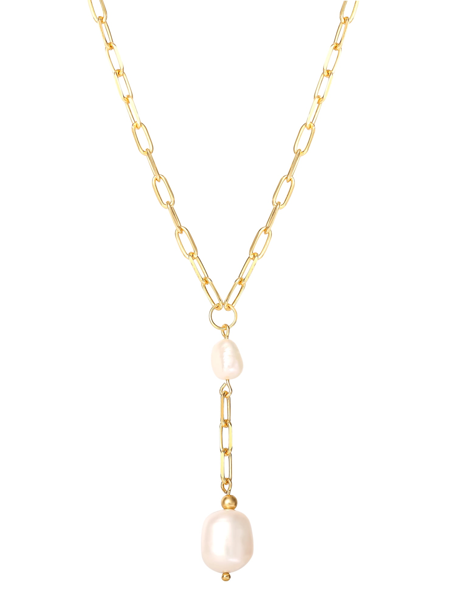 JS Jessica Simpson Womens Gold Plated Sterling Silver Paperclip Pearl Y Necklace