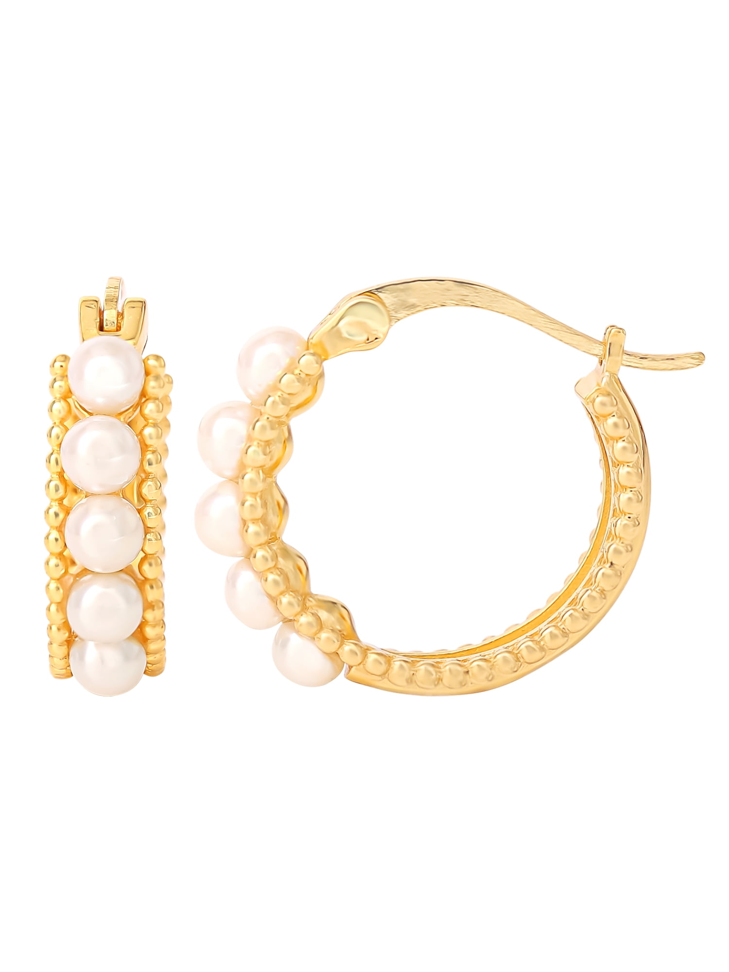 JS JESSICA SIMPSON Womens Gold-Plated Sterling Silver Pearl Huggie Hoop Earrings