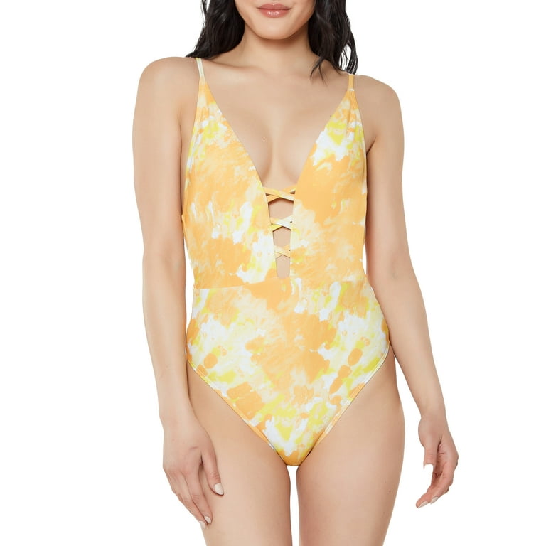 JS Jessica Simpson Women s Ocean Tie Dye Lace Up Plunge One Piece