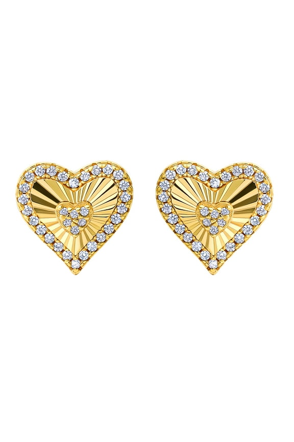 Womens Sterling Silver 14KT Gold Plated Cubic Zirconia Heart Stud Earring