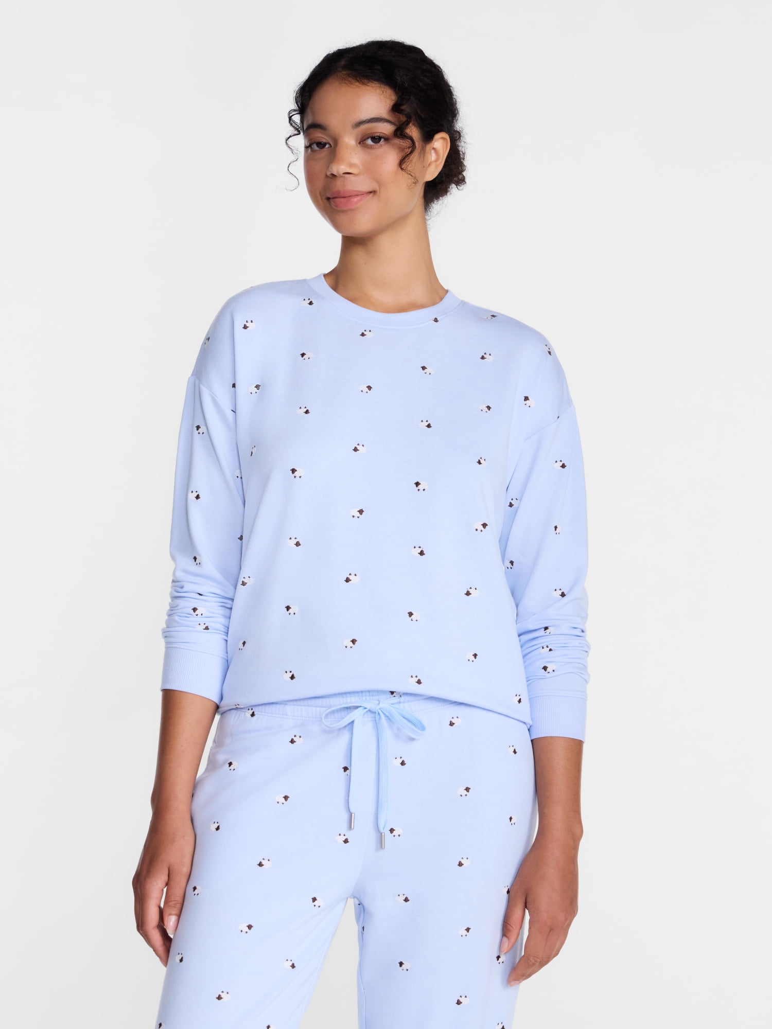 Joyspun Women's Fleece Lounge Sleep Top with Long Sleeves, Sizes XS-3X