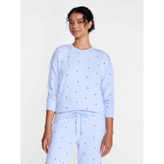 Joyspun Women's Fleece Lounge Sleep Top with Long Sleeves, Sizes XS-3X