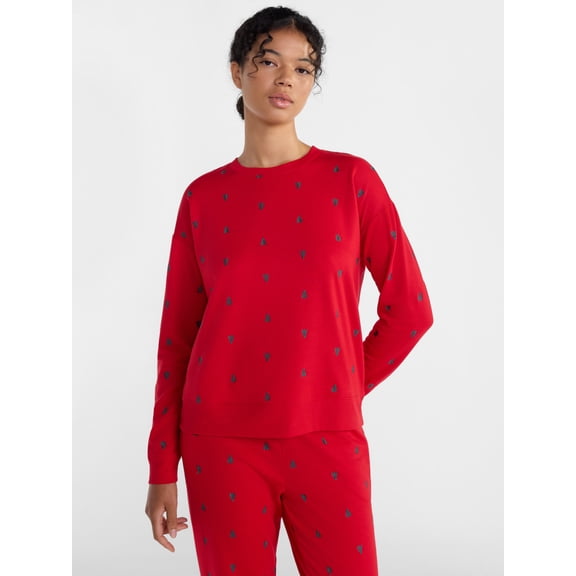 Joyspun Women's Fleece Lounge Sleep Top with Long Sleeves, Sizes XS-3X