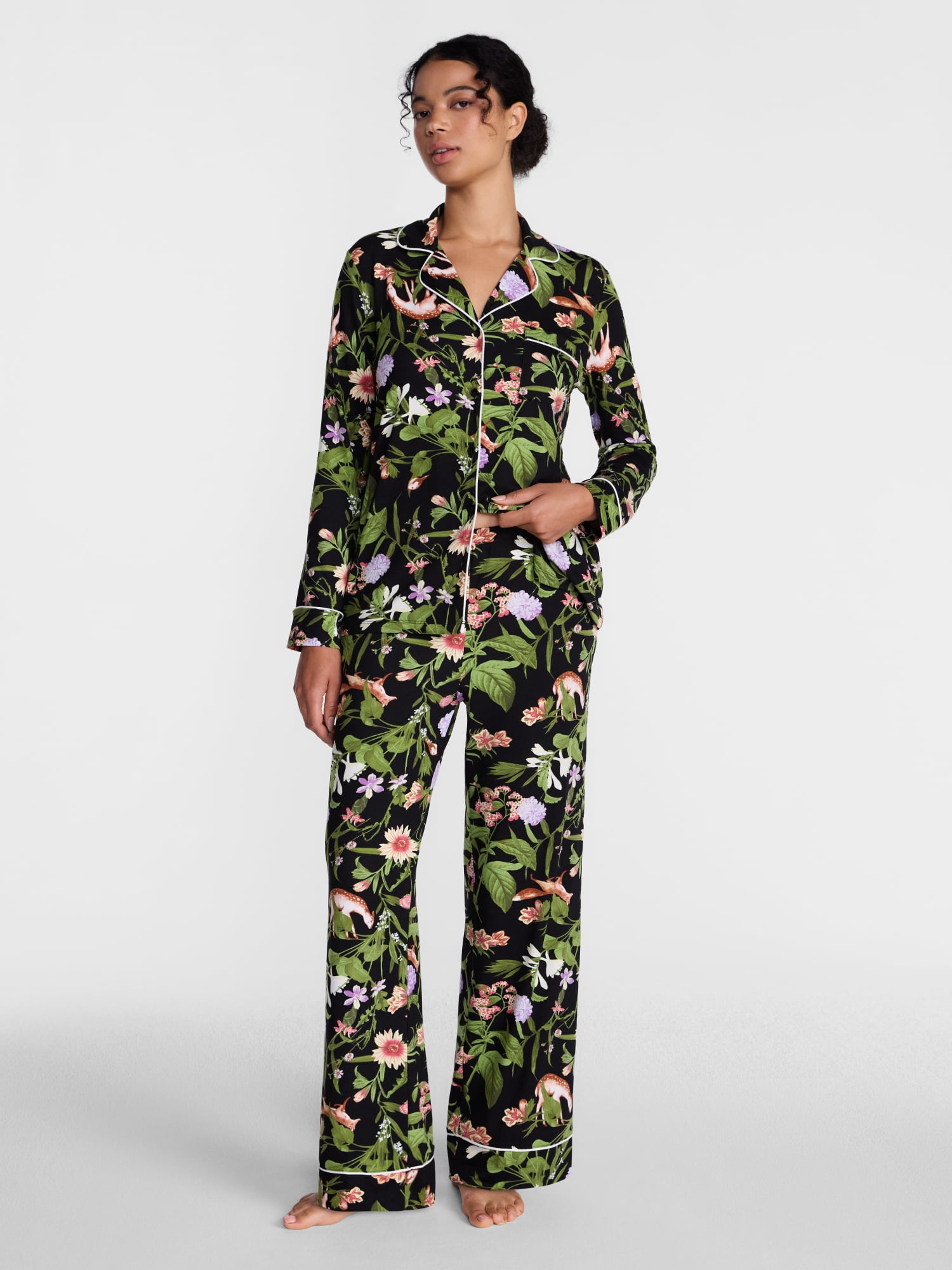 Joyspun Women’s Dreamy Soft Collection Notch Collar Top and Pants, 2-Piece Pajama Set, Sizes XS-3X