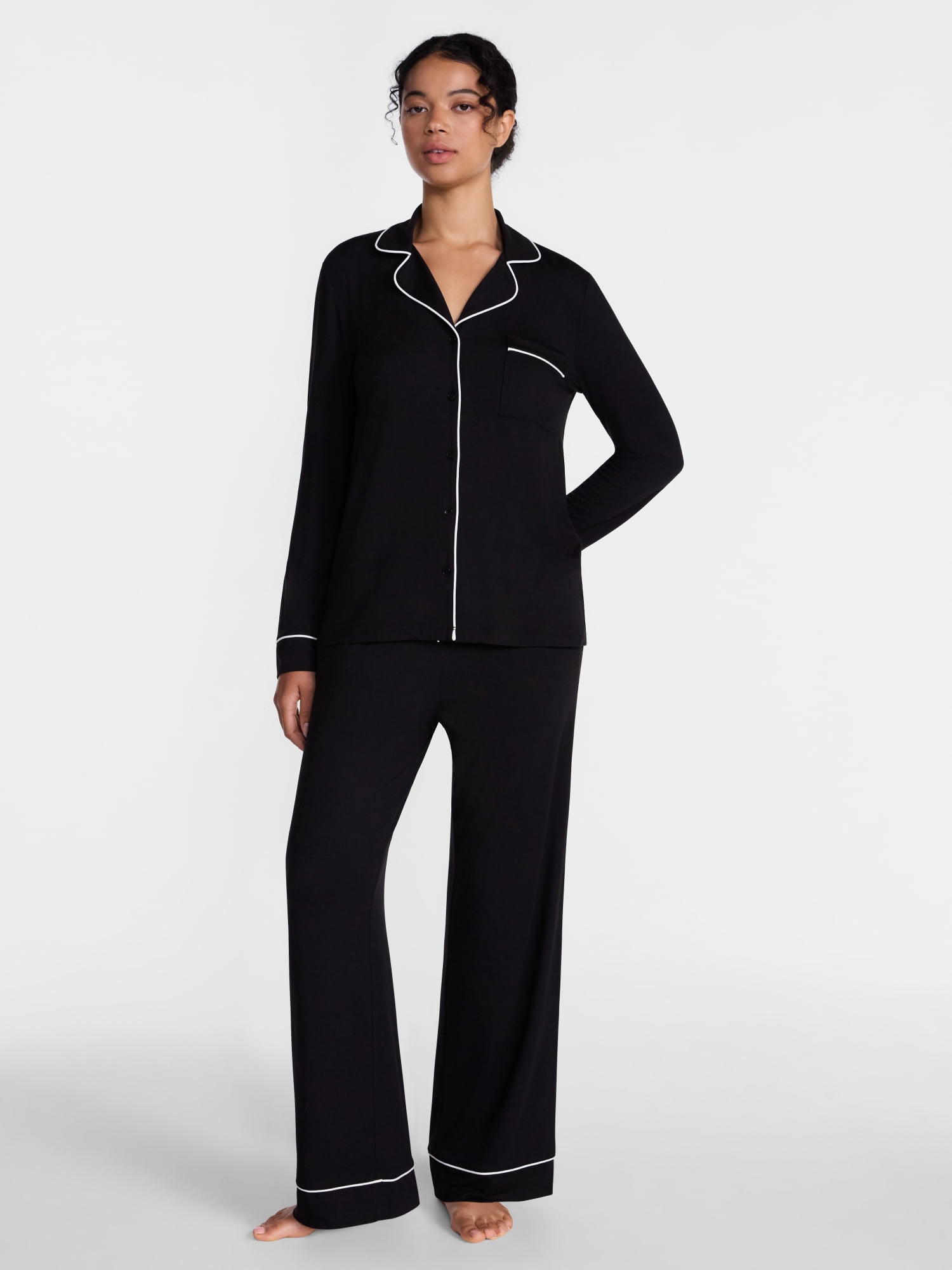Joyspun Women’s Dreamy Soft Collection Notch Collar Top and Pants, 2-Piece Pajama Set, Sizes XS-3X