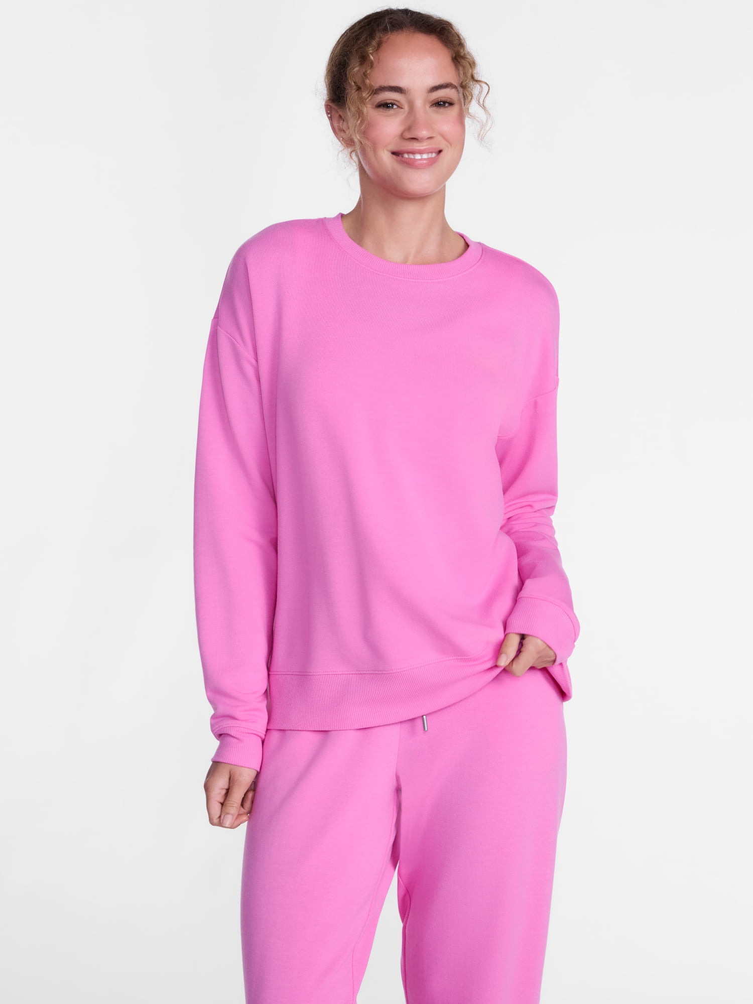Joyspun Women's Fleece Lounge Sleep Top with Long Sleeves, Sizes XS-3X