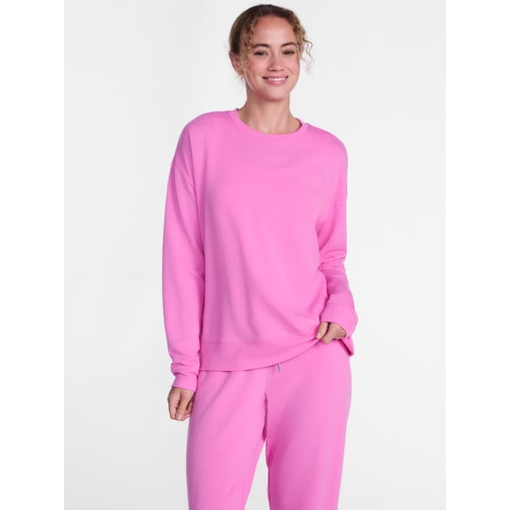 Joyspun Women's Fleece Lounge Sleep Top with Long Sleeves, Sizes XS-3X