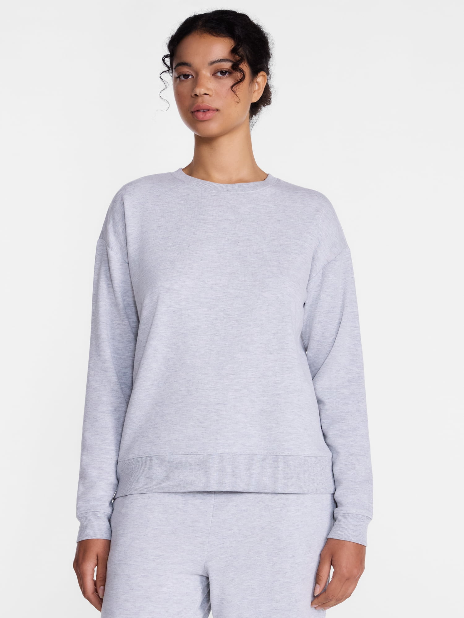 Joyspun Women's Fleece Lounge Sleep Top with Long Sleeves, Sizes XS-3X