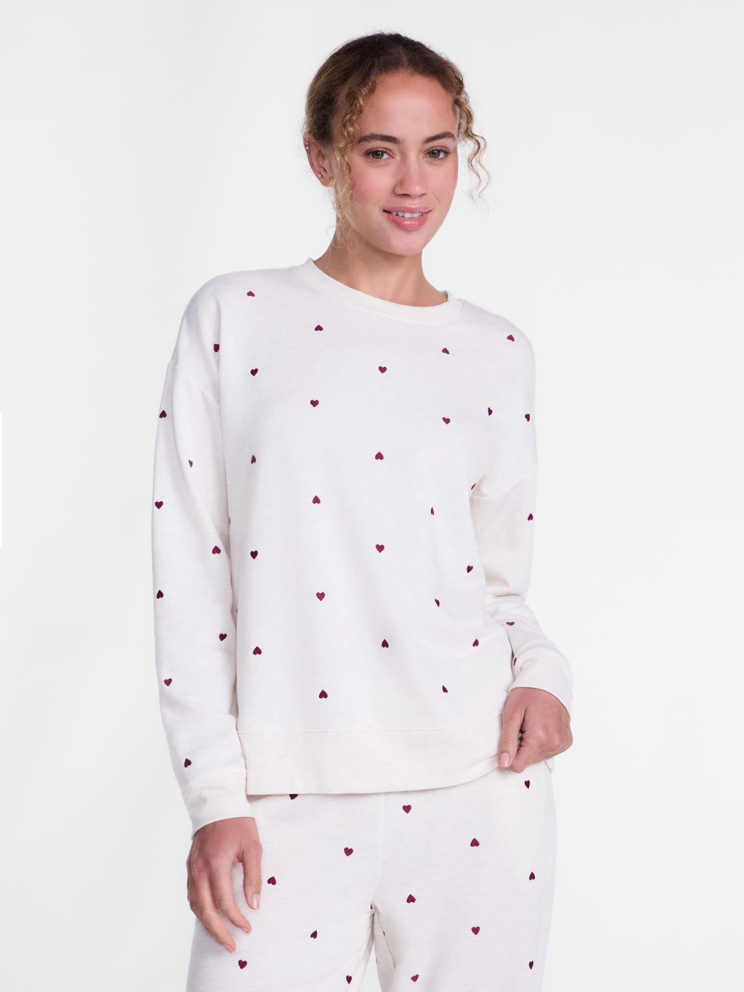 Joyspun Women's Fleece Lounge Sleep Top with Long Sleeves, Sizes XS-3X