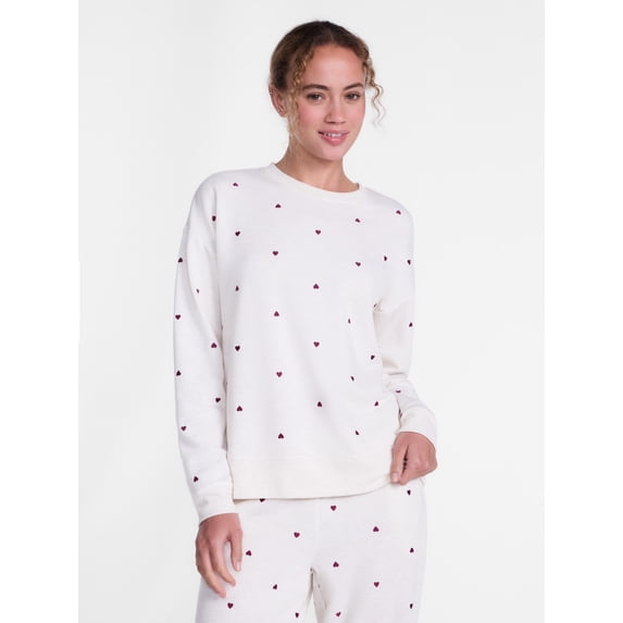 Joyspun Women's Fleece Lounge Sleep Top with Long Sleeves, Sizes XS-3X