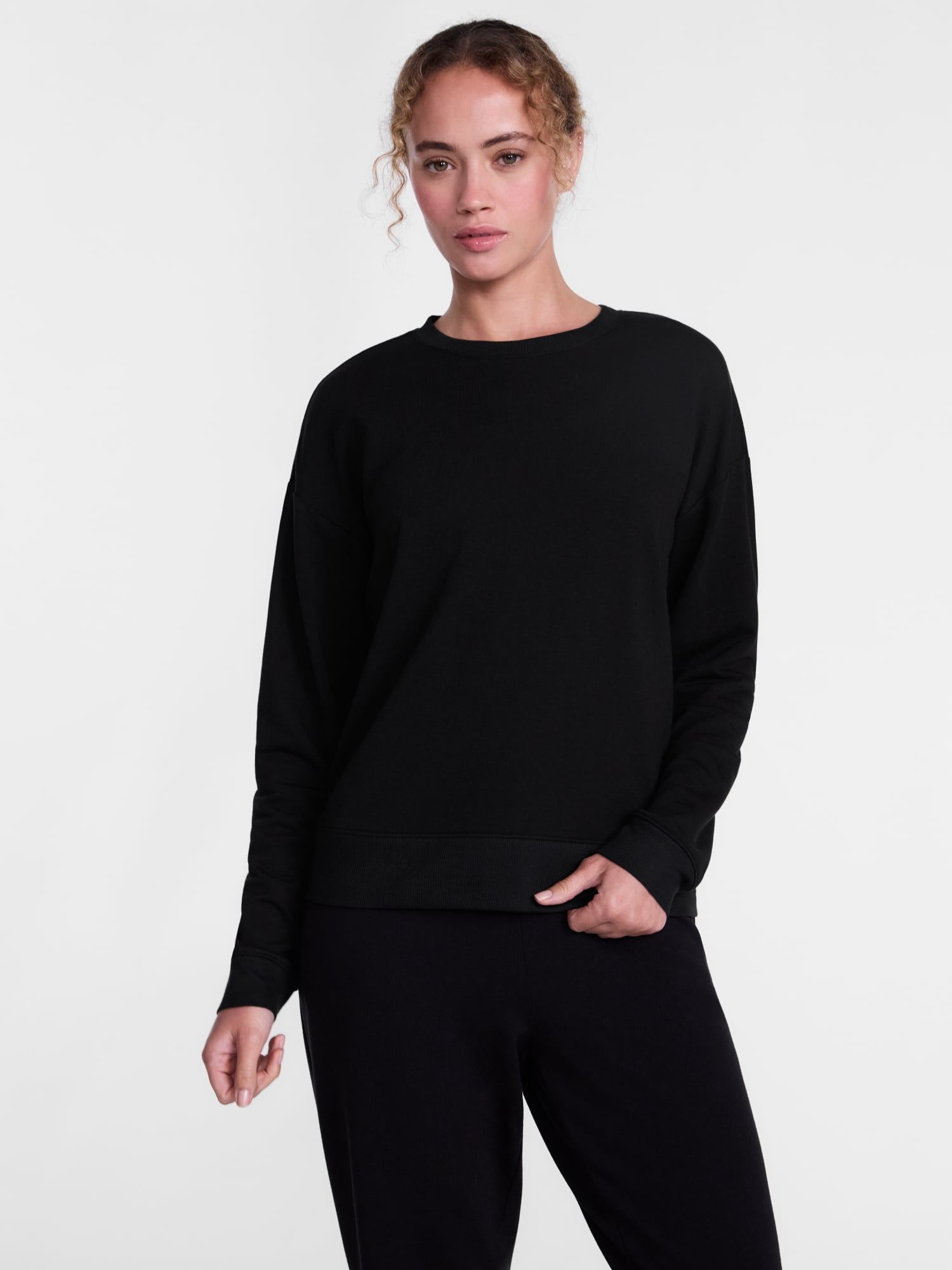 Joyspun Women's Fleece Lounge Sleep Top with Long Sleeves, Sizes XS-3X