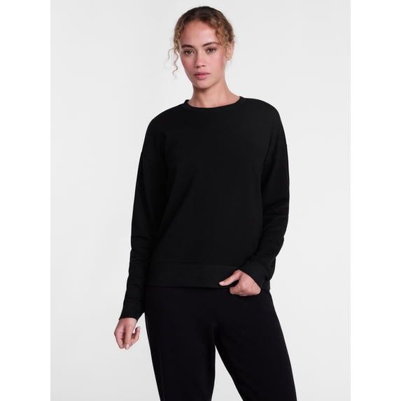 Joyspun Women's Fleece Lounge Sleep Top with Long Sleeves, Sizes XS-3X